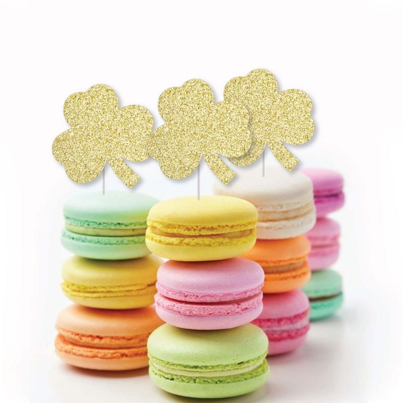 Big Dot of Happiness Gold Glitter Shamrock - No-Mess Real Gold Glitter Dessert Cupcake Toppers - St. Patrick's Day Party Clear Treat Picks - Set of 24, 5 of 9