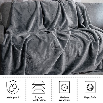 King-Size Gray Cotton Waterproof Blanket for Kids and Pets