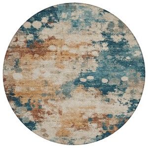 Beige And Teal Blue Abstract Washable Indoor Outdoor Area Rug - 1 of 4