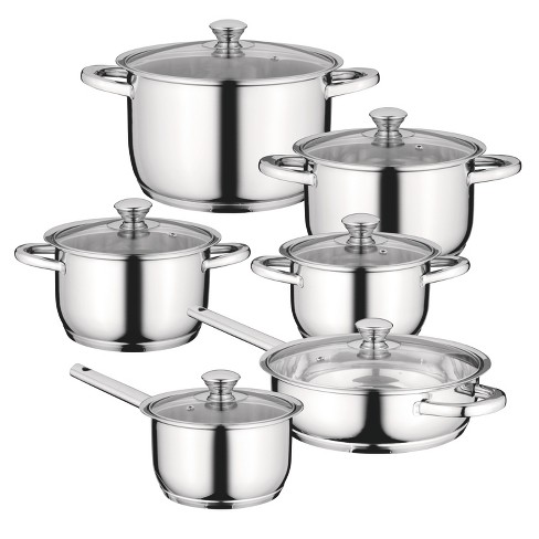 12pc Nonstick Stainless Steel Cookware Set with 6pc Pan Protectors Silver -  Figmint™