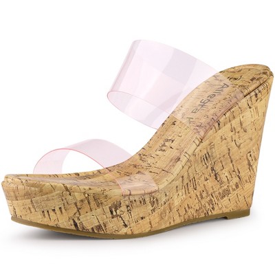 Allegra K Women's Transparent Bands Open Toe Wedge Heels Sandals