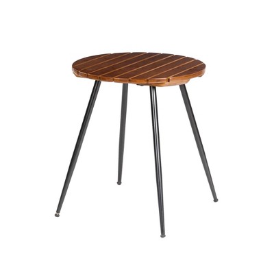 Bamboo Slatted Round Accent Table Brown - Glitzhome