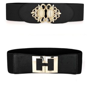 INSPIRE CHIC Women Stretchy Elastic Retro Metal Buckle Waist Belt for Dress 2Pcs - 1 of 4