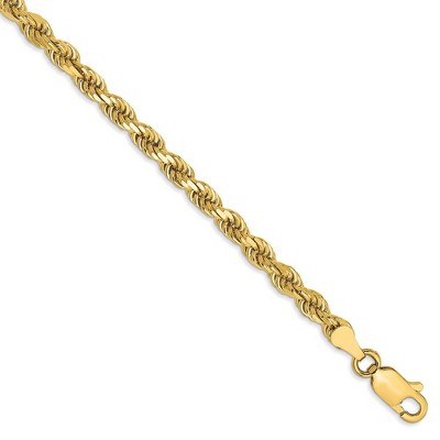 Black Bow Jewelry 3.5mm 14k Yellow Gold, Diamond Cut Solid Rope Chain Anklet or Bracelet