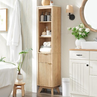 68" Tall Bathroom Storage Cabinet with Door and Drawer, Narrow Linen Tower Floor Cabinet for Bathroom with Adjustable Shelves