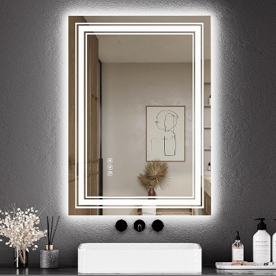Anti-Fog LED Bathroom Mirror, Dimmable Vanity Mirror with Front & Back Lighting, Memory Function, Stepless Dimming, Modern Bathroom Wall Mirror