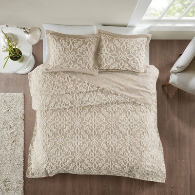 Full/Queen 3pc Amber Tufted Cotton Bedspread Set Taupe