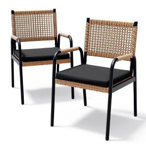 Whizmax 2-Piece Outdoor Dining Chairs - All-Weather Wicker Rattan with Metal Frame & Cushions, for Patio, Poolside, Garden - 1 of 4
