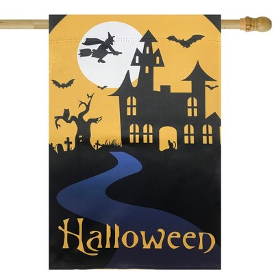Northlight Spooky House Halloween Outdoor Garden Flag with Bats and a Witch 20" x 48"