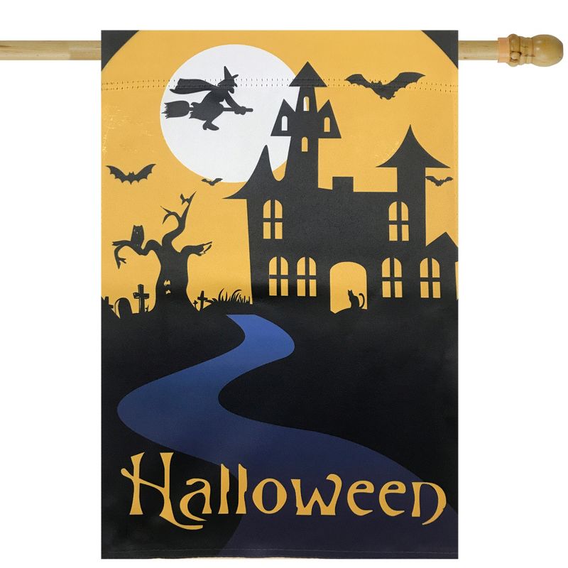 Northlight Spooky House Halloween Outdoor House Flag with Bats and Witch 28" x 40", 1 of 4