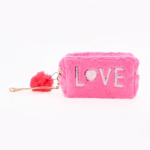 Unique Bargains Women's Portable Sequin Heart LOVE Makeup Bag 1 Pc - 1 of 3