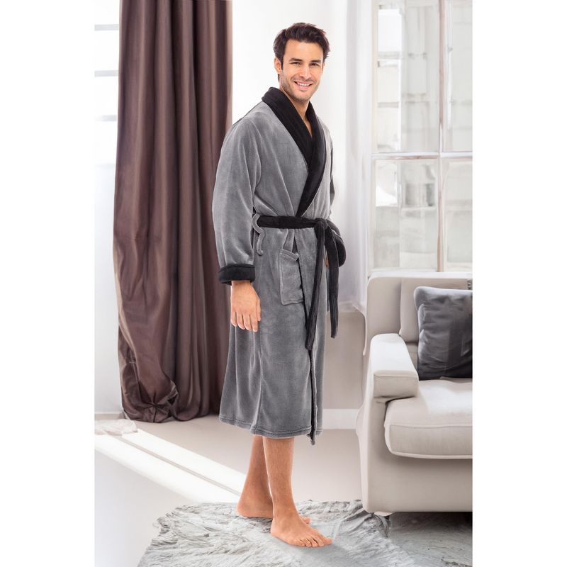Men's Plush Fleece Robe, Soft Cozy Warm Wrap Around Bathrobe, 5 of 9