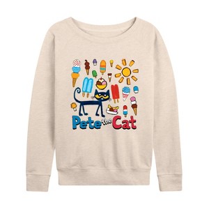 Women's - Pete the Cat - Ice Cream Grid Lightweight French Terry Wide Neck Long Sleeve Shirt - 1 of 4