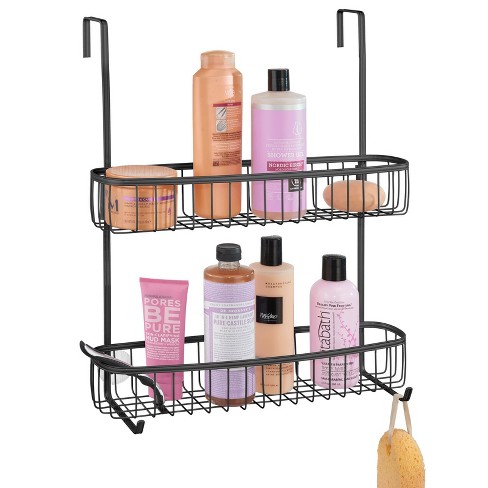 Matte black two-tier over door shower caddy