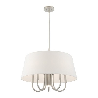 Belclaire 6-Light Brushed Nickel Pendant with Off-White Drum Shade