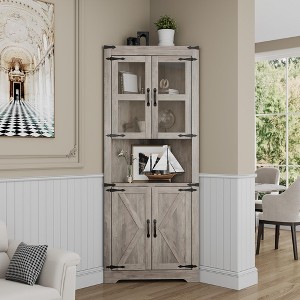 67" Tall Corner Storage Cabinet, Farmhouse Corner Hutch Display Cabinet with Glass Doors, Wooden Storage Organizer - 1 of 4