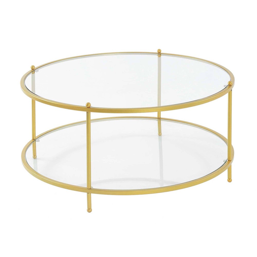 Photos - Coffee Table Royal Crest 2 Tier Round Glass  Gold - Breighton Home