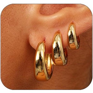 Small Hoop Earrings Set for Women | 14K Gold Plated Chunky Hoops for Multiple Piercings - 1 of 4