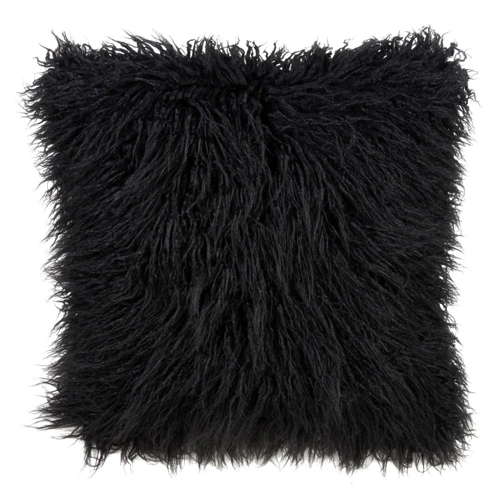 Photos - Pillow 18"x18" Poly Filled Faux Mongolian Fur Square Throw  Black - Saro Li