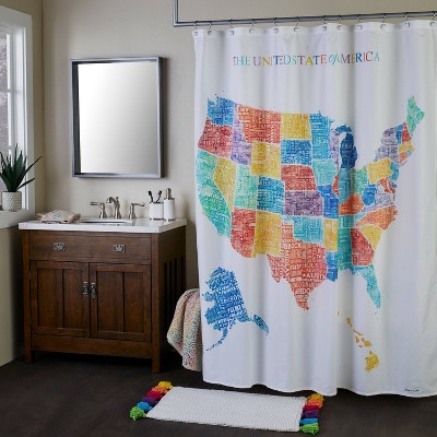 USA Map Fabric Shower Curtain with Colorful States