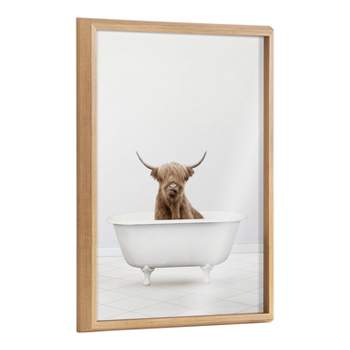  18" x 24" Blake Highland Cow Solo Bathtub Framed Printed Glass - Kate & Laurel All Things Decor