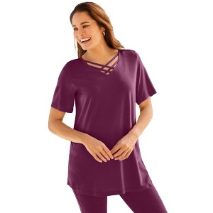Woman Within Plus Size Criss Cross Tee - 1 of 4