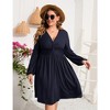 WhizMax Women's Plus Size Dress V Neck Long Sleeve Front Knotted Elastic Elegant Dress A Line Knee Length Midi Dress - 4 of 4