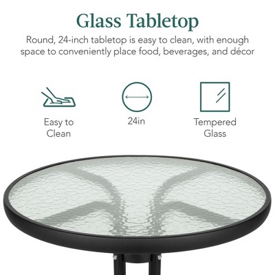 Gray 3-Piece Patio Bistro Set with Glass Tabletop and Folding Chairs