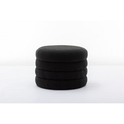 VYNXARIA Ottomans and Benches - 24.41"x24.41"x17.72" Black Velvet Storage Round Footstool with Wooden Shelving