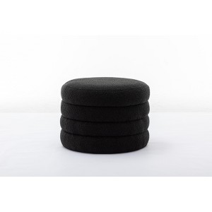 VYNXARIA Ottomans and Benches - 24.41"x24.41"x17.72" Black Velvet Storage Round Footstool with Wooden Shelving - 1 of 4