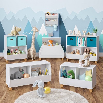 White MDF Floating Wall Shelf with Wooden Hooks