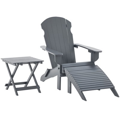 3-Piece Folding Adirondack Chair with Ottoman and Side Table, Outdoor Wooden Fire Pit Chairs w/ High-back, Wide Armrests for Patio, Garden