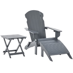 3-Piece Folding Adirondack Chair with Ottoman and Side Table, Outdoor Wooden Fire Pit Chairs w/ High-back, Wide Armrests for Patio, Garden - 1 of 4