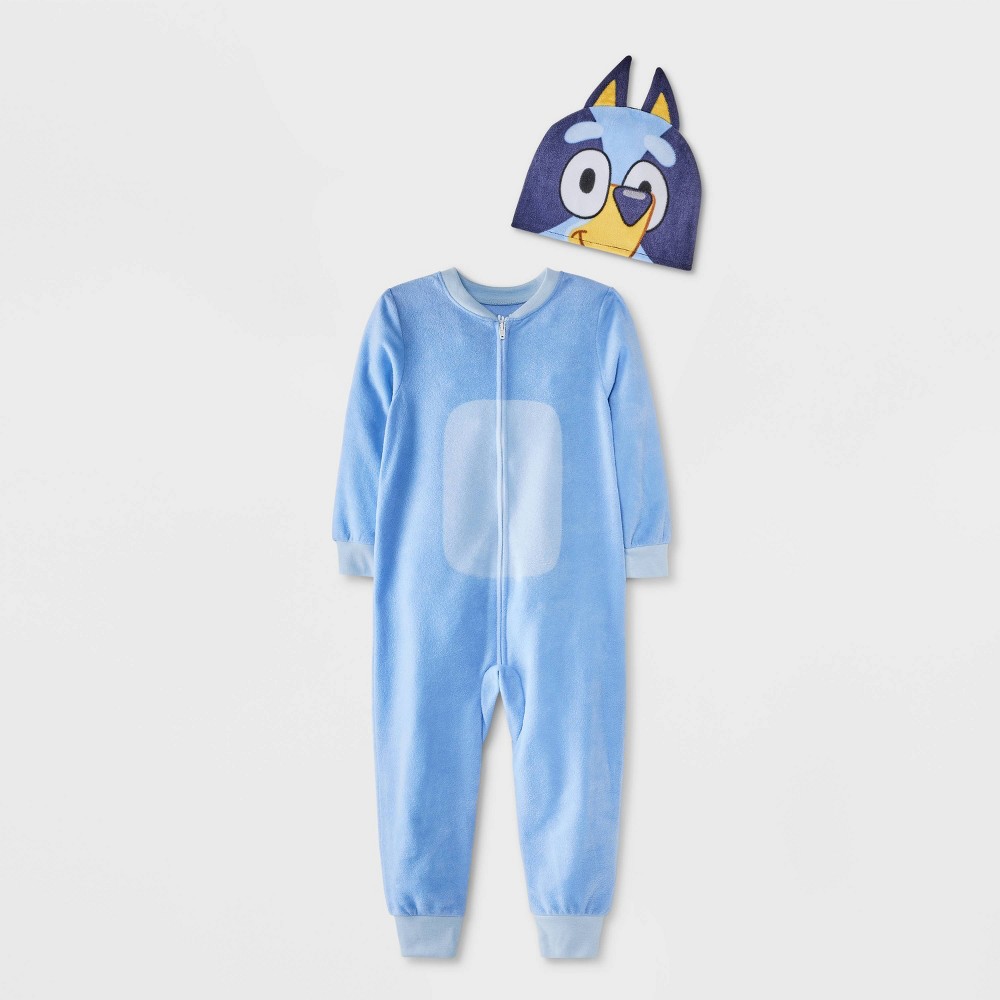 Photos - Other Textiles Toddler Boys' Bluey Blanket Sleeper Footed Pajamas with Hat - Blue 18M