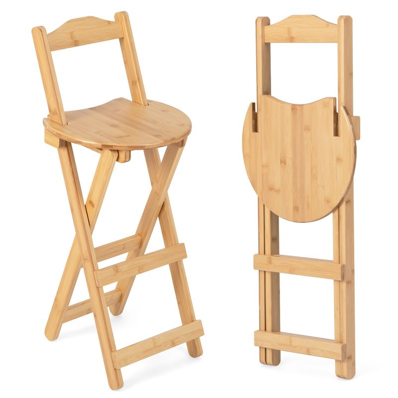 Costway Set of 2 Bamboo Folding Barstools Counter Height Dining Chairs Installation Free, 1 of 9