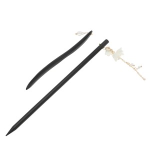 Unique Bargains Christmas Women's Hair Chopstick Set Lily of the Valley Faux Pearl Black White Gold Tone 2 Pcs - 1 of 4