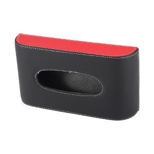 Unique Bargains Car SUV Sun Visor Napkin Holder Tissue Clip Holder Box Faux Leather Red Black 9.29"x5.08"x1.97" - 1 of 4