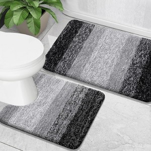 Home Mart Goods Large 2 Piece Black Grey Ombre Microfiber Soft Thick Plush Bath Mat Set - 1 of 4