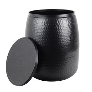 happimess Merida Modern Rustic Hammered Metal Drum Storage Side Table with Lid - 1 of 4