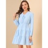 INSPIRE CHIC Women's Puff Sleeve V Neck A-Line Tiered Swiss Dots Dress - 3 of 4