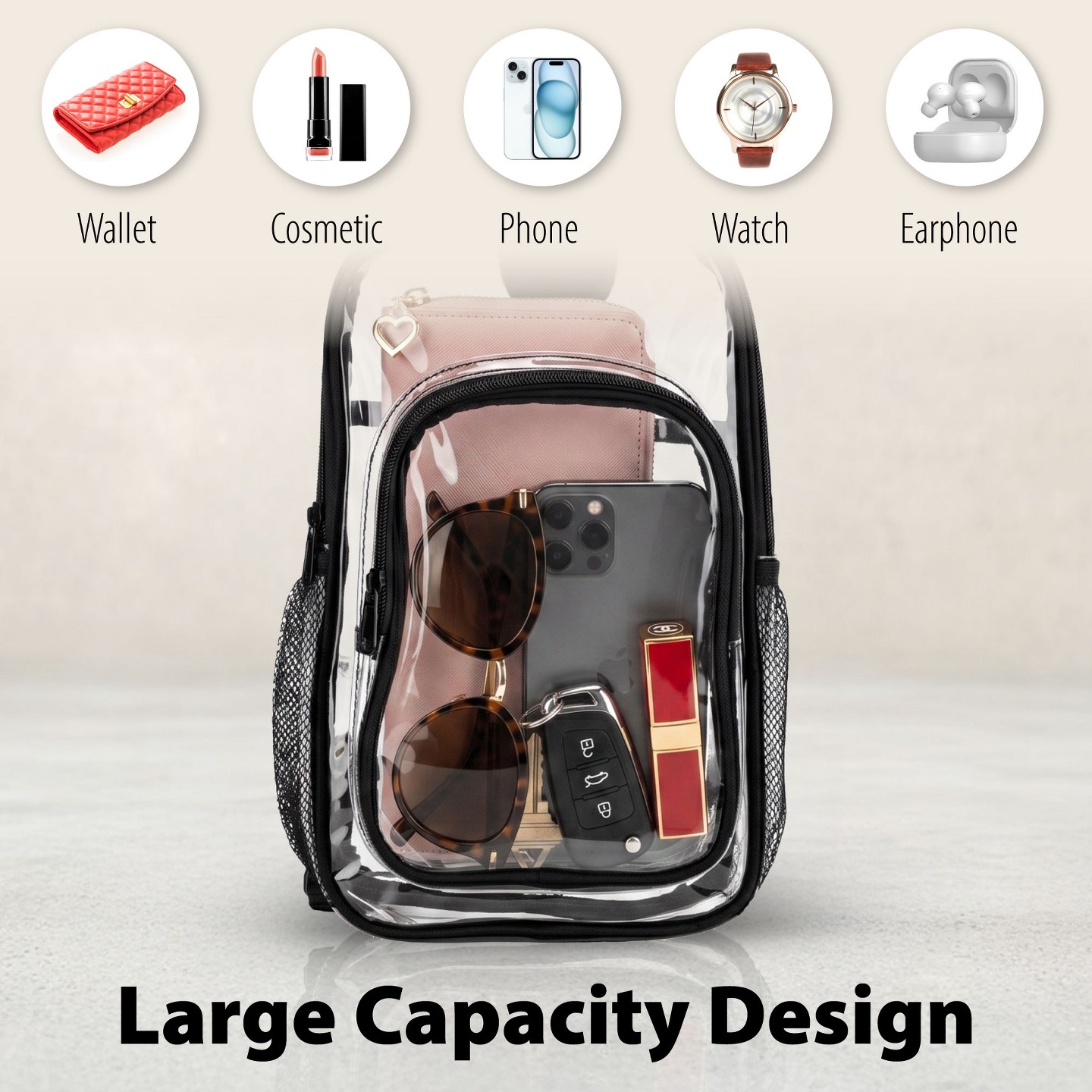 Сумка Garnen Clear Bag For Stadium Events, Clear Crossbody Bag For Stadium, Clear Crossbody Purse for Concerts Festival, Stadium Bag With Zipper and Strap — фото 4