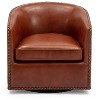 Okak Fine Modern Faux Leather 360° Swivel Chair Accent Chair with Soft Cushion Barrel Sofa Armchair with Round Base for Lounge Bedroom, Caramel - 2 of 4
