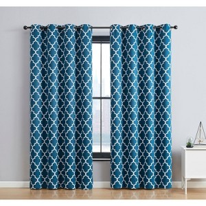 HLC.ME Lattice Print Design Curtains Light Reducing Insulating Grommet Window Treatments Curtains - Set of 2 - 1 of 4