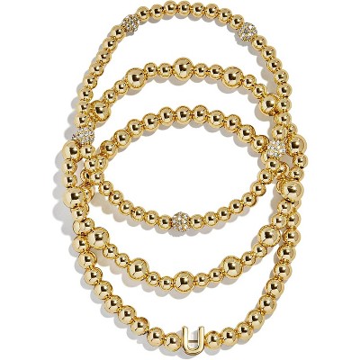 3-Piece Gold Plated Initial Bead Bracelet Set, Personalized Trendy Jewelry Gift for Women
