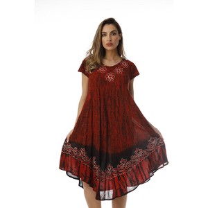 Riviera Sun Rayon Crepe Batik Marble Short Sleeve Umbrella Dress - 1 of 3