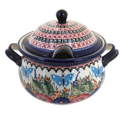 Blue Rose Polish Pottery Floral Butterfly Soup Tureen