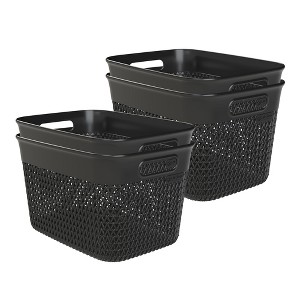 Life Story Large Storage Basket, Decorative Plastic Home Organizer, Lightweight Versatile Tub with Built-In Handles, 16 Quart, Black, 4 Pack - 1 of 4