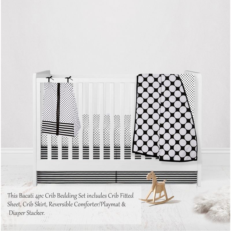 Bacati - Dots Stripes Black/White 4 pc Crib Bedding Set with Diaper Caddy, 3 of 10