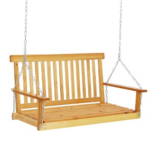 Wooden Swing Bench, Heavy Duty Outdoor Hanging Swing Chair with Adjustable Chains & Ergonomic Back, 440LBS Capacity for Patio, Courtyard, Garden - 1 of 4