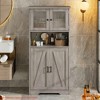 Bathroom Cabinet, Farmhouse Storage Cabinet w/ Glass Doors & Adjustable Shelves,Freestanding Kitchen Pantry Cabinet, Cupboard - 3 of 4